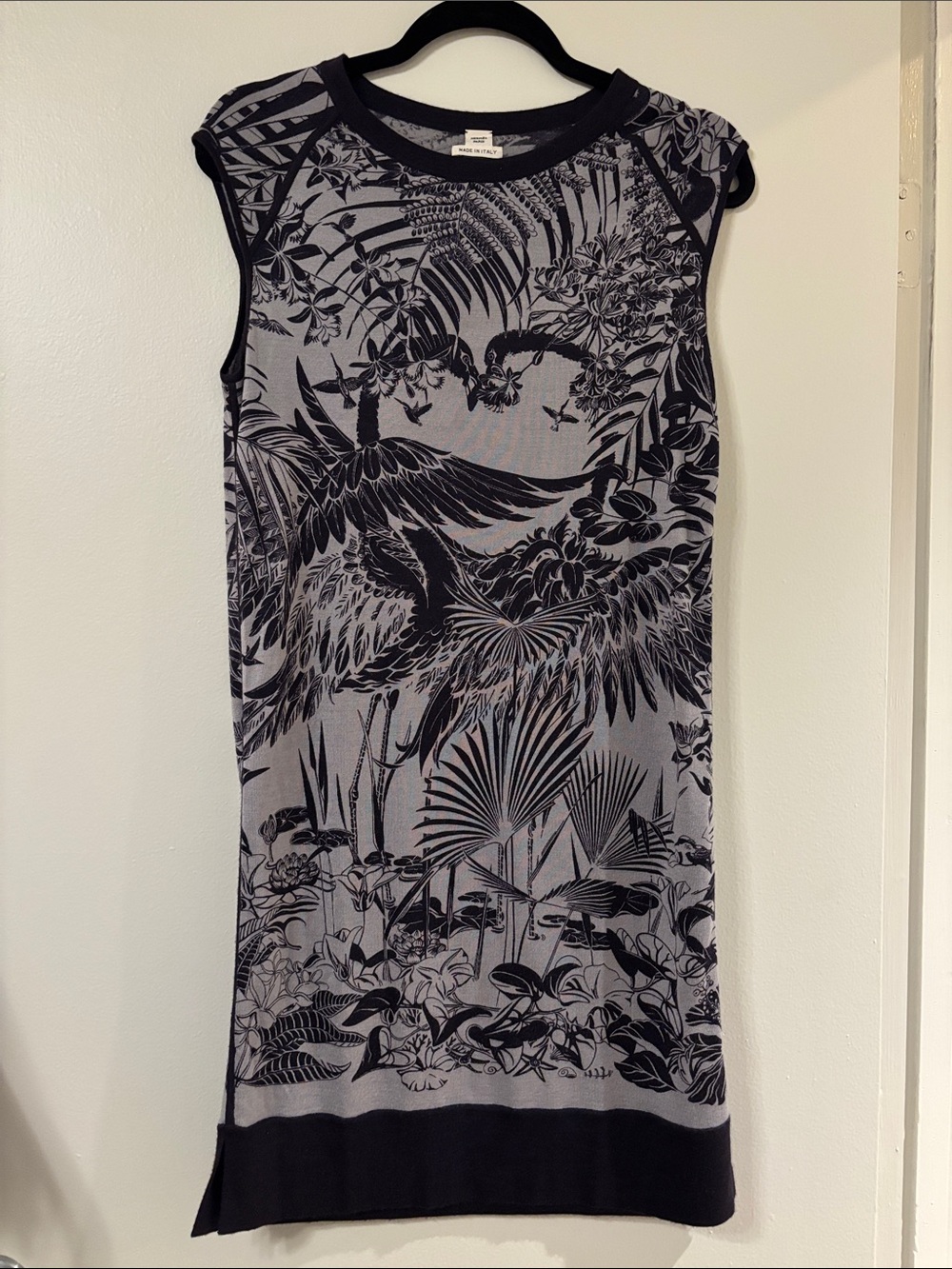 Hermes Black & Gray Tropical Bird Knit Dress